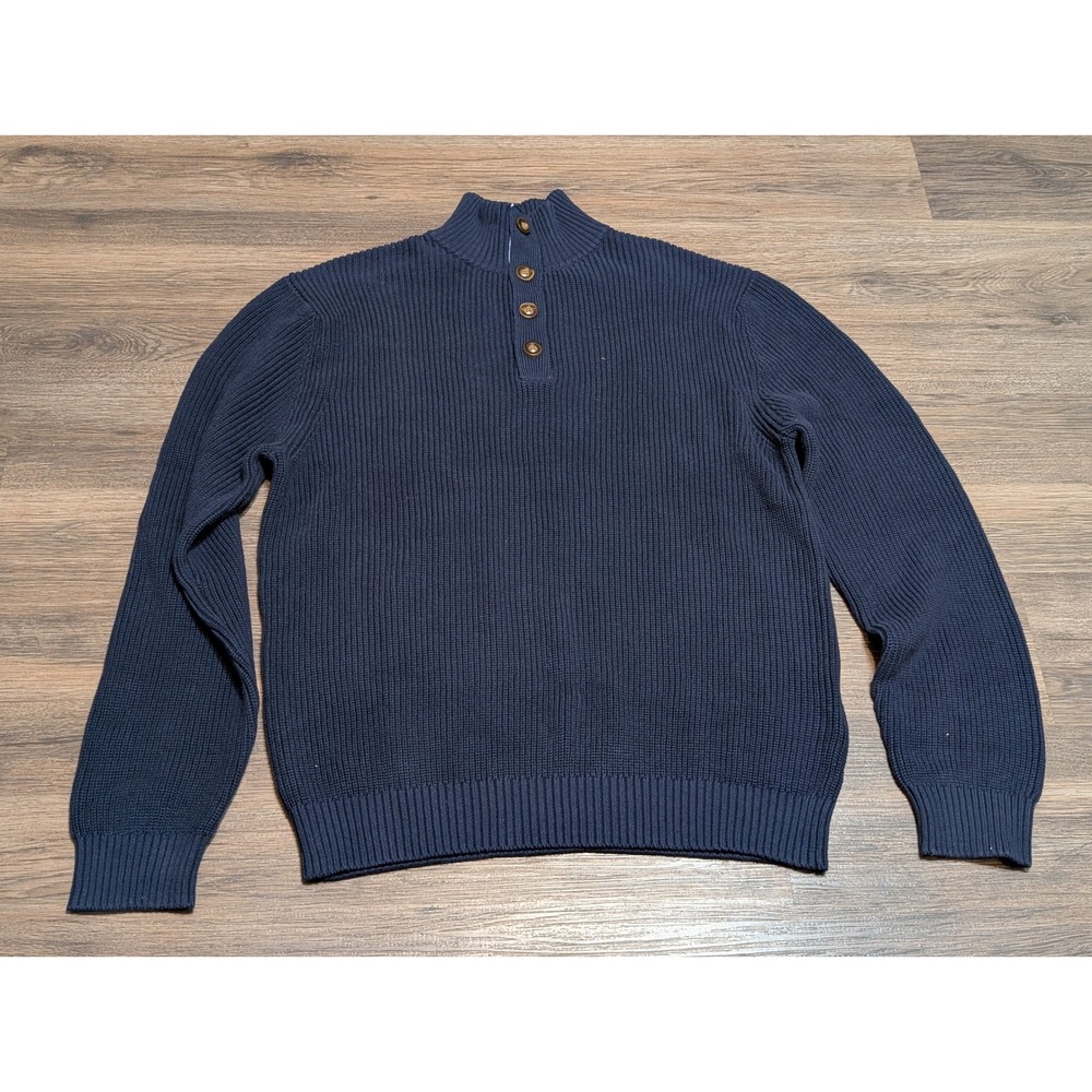 Collars & Co. Pure Cotton Mock Neck‎ Button Ribbed Sweater XXXL Navy
